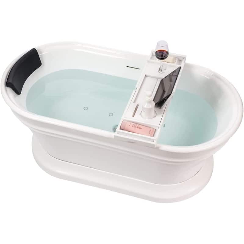 Vanity Art 59" Freestanding Acrylic Soaking Bathtub with Overflow & Pop-up Drain