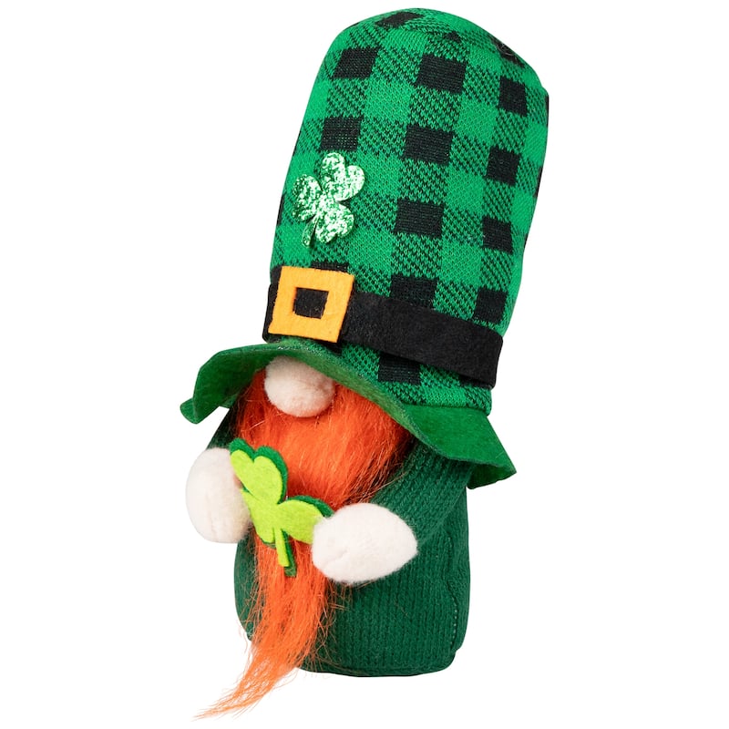 Plaid Gnome with Shamrocks St. Patrick's Day Decoration - 7"