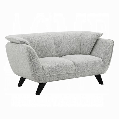 Naeli Loveseat, Rounded Light Gray Boucle, 65 Inch Solid Pine Wood