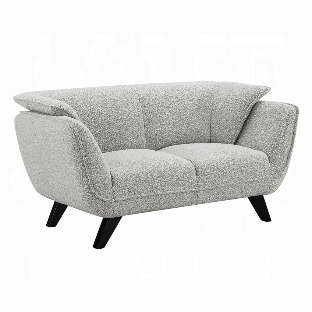 Naeli Loveseat, Rounded Light Gray Boucle, 65 Inch Solid Pine Wood