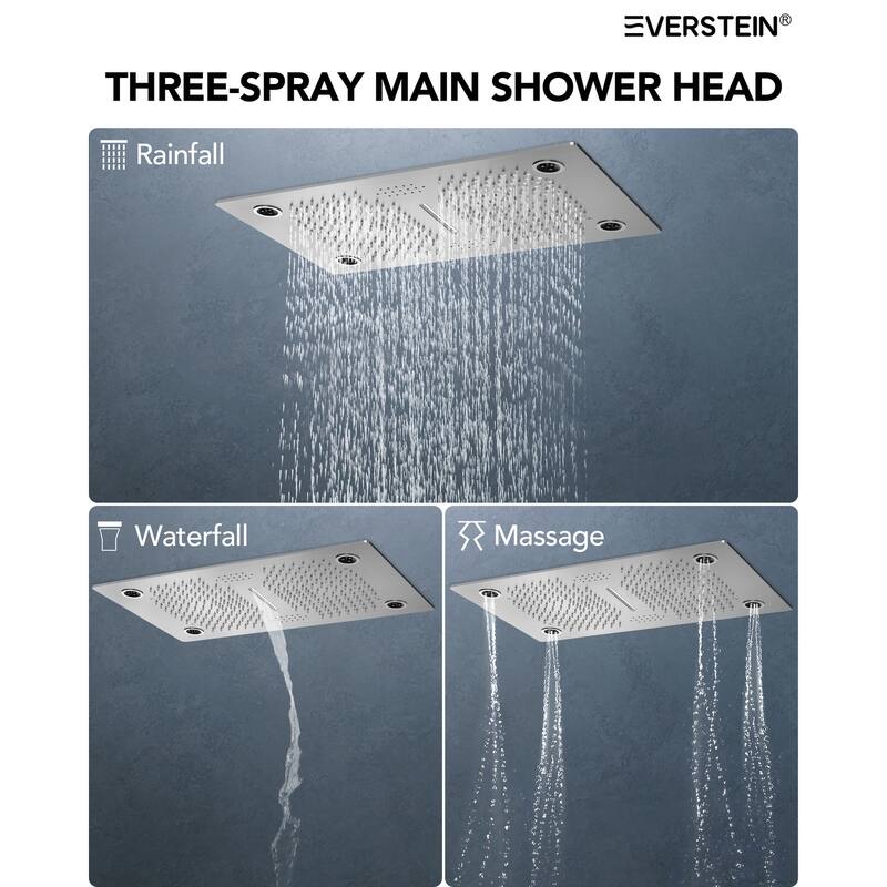 Thermostatic Shower System, 64-Color LED Mood Lighting 3-Functions Shower Head with Bluetooth Music & 6 Body Jets