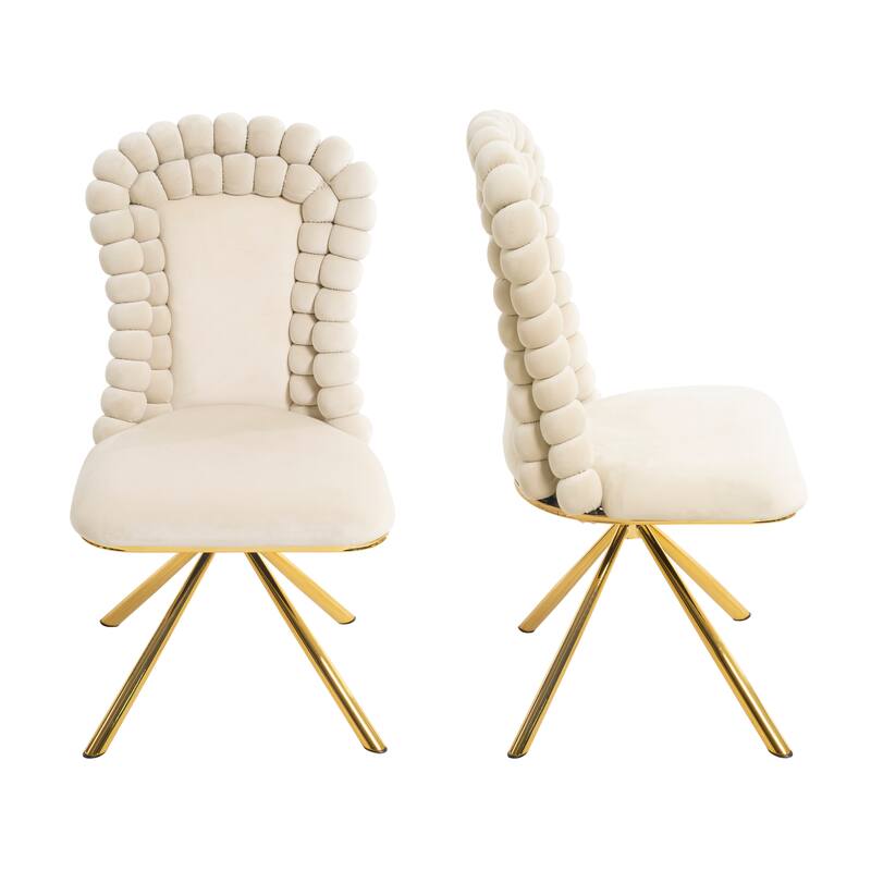 Velvet Dining Chairs Set of 2, with Gold Metal Legs, Upholstered Dining Chairs,360°Swivel for Dining Room, Kitchen