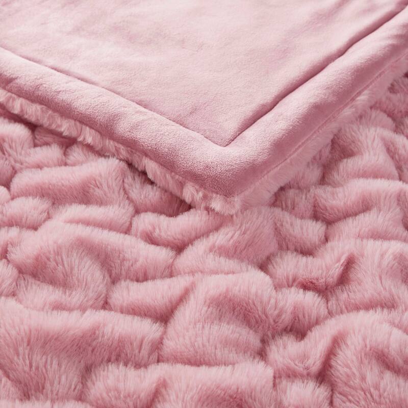 Madison Park Ruched Fur Throw