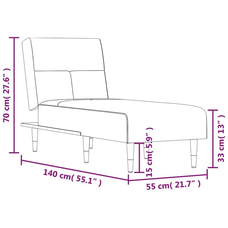 vidaXL Chaise Longue Black Velvet - 21.7" x 55.1" x 27.6"