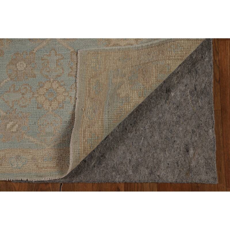 Vegetable Dye Oushak Turkish Runner Rug Handmade Blue Wool Carpet - 2'10" x 9'10"