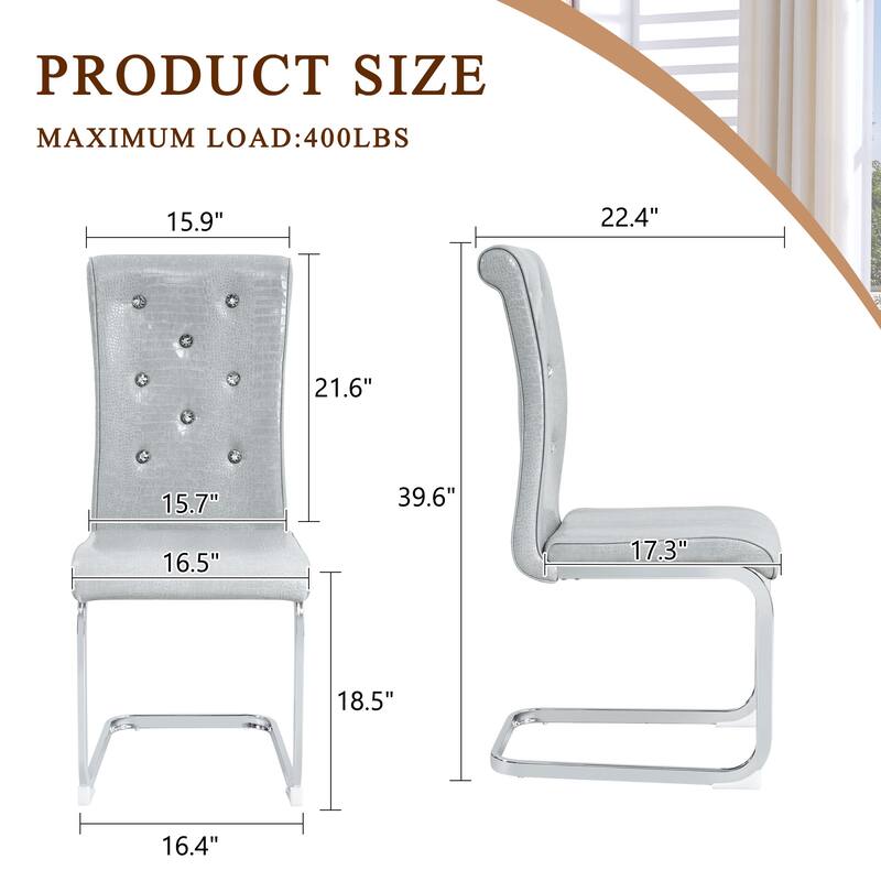 Set of 4, Retro Faux Alligator Skin Upholstered Dining Chairs, with Crystal Buckle Design and Faux Leather Design