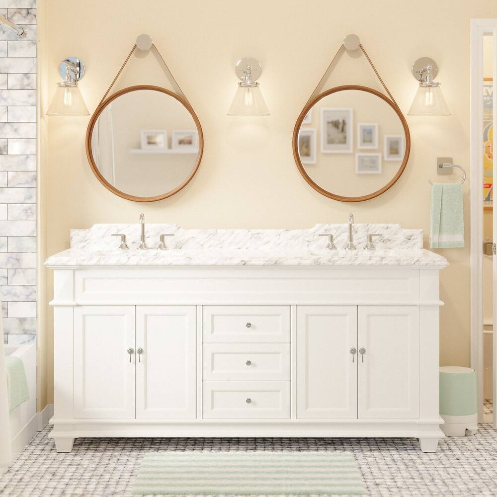 KitchenBathCollection Elizabeth 72" Double Bathroom Vanity with Carrara Marble Top