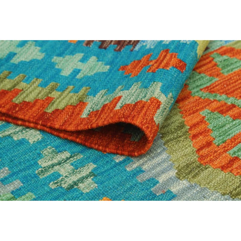 Flatweave Minnie Turquoise/Red Runner - 2'8" x 9'8"