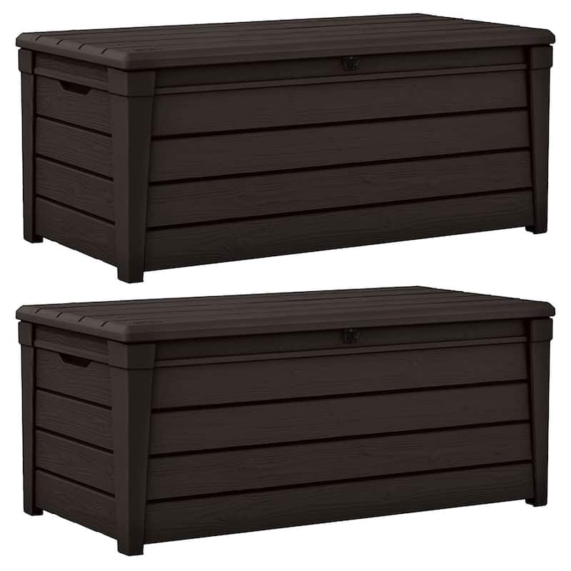 Keter Brightwood Weatherproof Resin Patio Deck Storage Box Bench, Brown (2 Pack) - 40