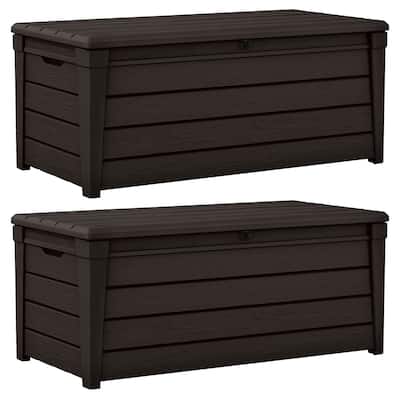 Keter Brightwood Weatherproof Resin Patio Deck Storage Box Bench, Brown (2 Pack) - 40
