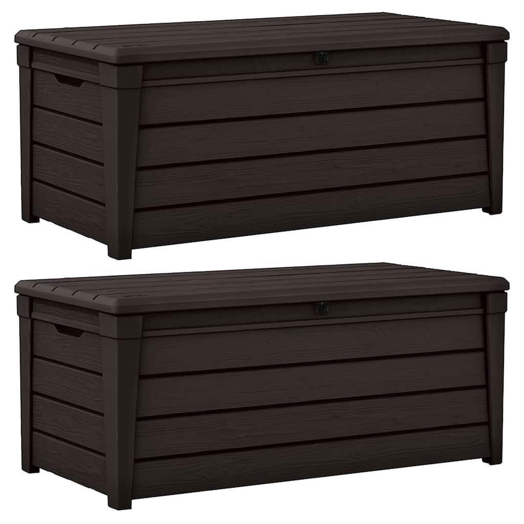 Keter Brightwood Weatherproof Resin Patio Deck Storage Box Bench, Brown (2 Pack) - 40