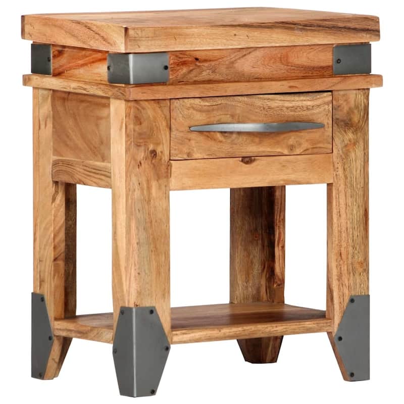vidaXL Nightstand Storage Cabinet Bedside Table with Drawer Solid Wood Acacia