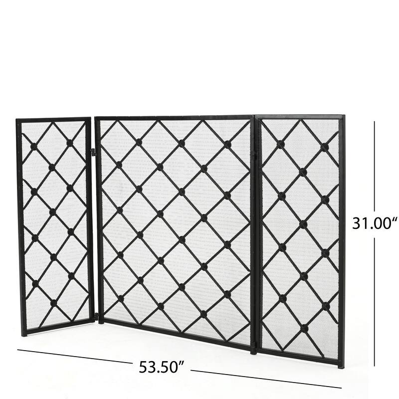Roomfitters 3-Panel Fireplace Screen, Diamond Lattice Spark Guard, Folding Metal Fireguard for Hearth Safety, Mesh Cover, Black