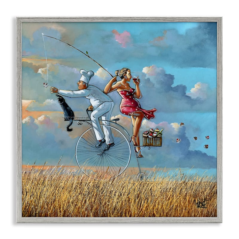 Stupell Charming Lady & Chef Bicycle View Framed Giclee Art Design By Ronald West - 17 x 17 - Grey
