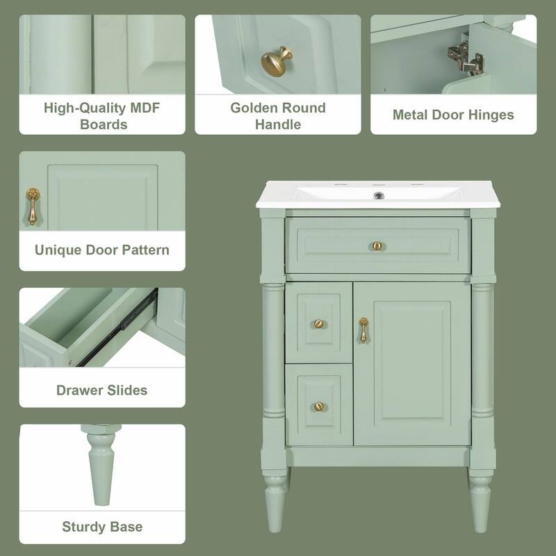 36" Bathroom Vanity with Sink, Freestanding Bathroom Cabinet with Ceramic Basin, Flip Drawer