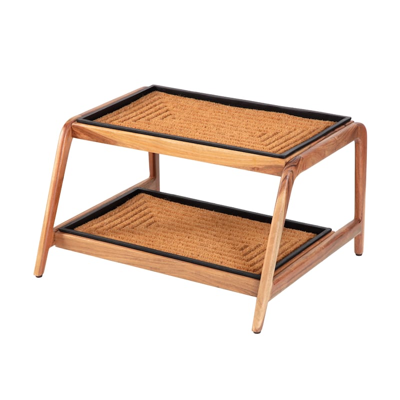 Jani Double-Tier Natural Stand 2-Pair Rubber Boot Trays - Rectangle Ripple