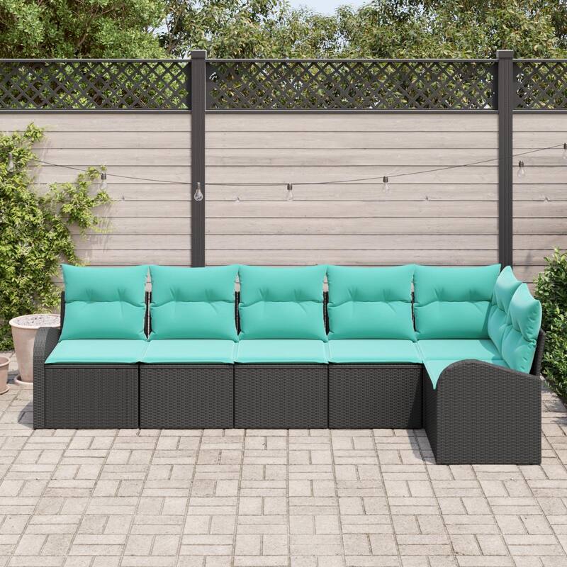 vidaXL 7 Garden Sofa Set with Cushions Black Poly Rattan - 113.8 x 48.8 x 27.2