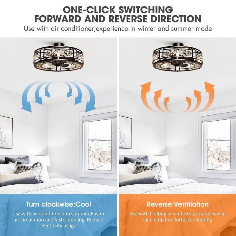 27-in Modern Black 3-Blade Crystal Bladeless Caged Ceiling Fan with Remote and Light Kit - 27-in W x 12.5-in H