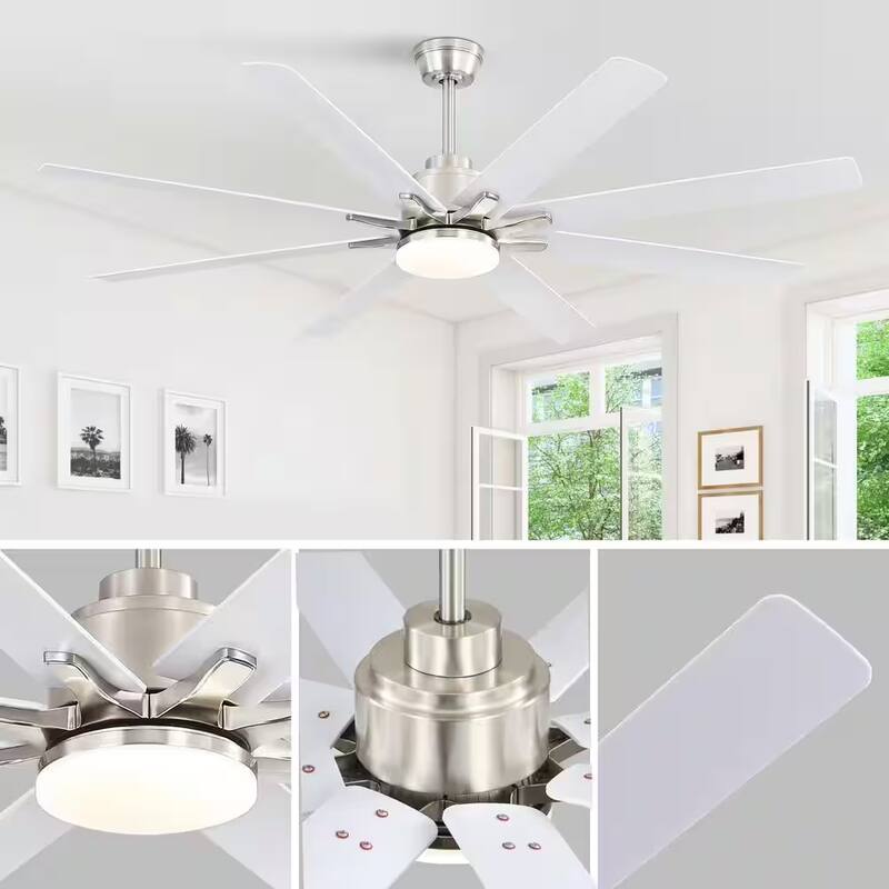 66" Large Industrial Windmill Smart Ceiling Fan with Light, App and Remote Control, Dimmable LED - 66 Inch Span