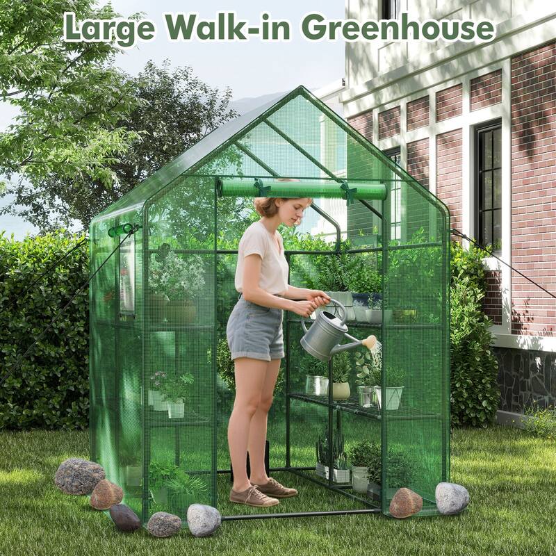 Costway Portable Mini Walk In Outdoor 2 Tier 8 Shelves Greenhouse