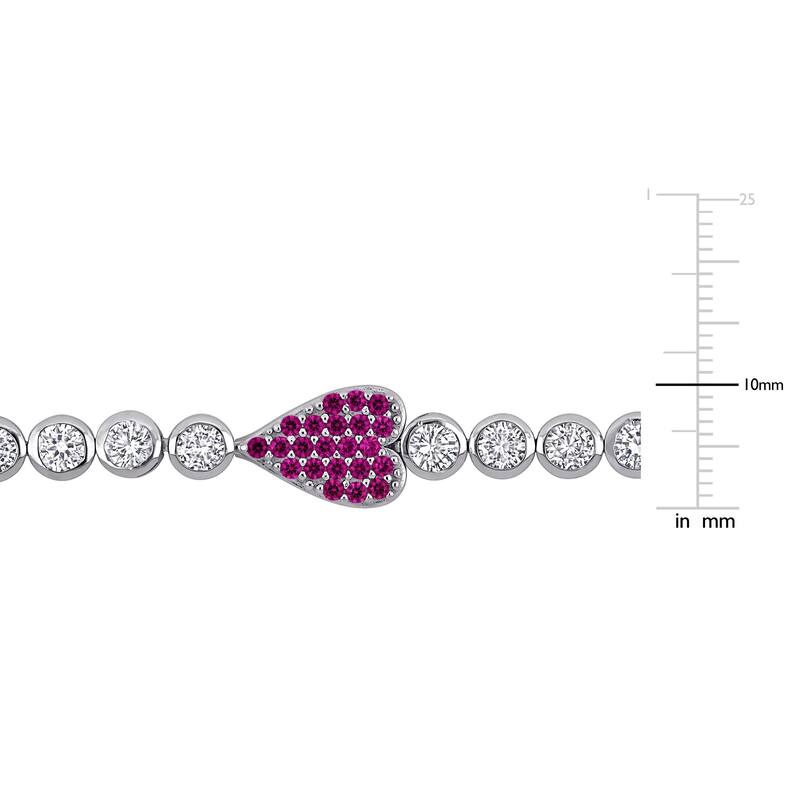 Miadora 9 1/2ct TGW Created Ruby Created White Sapphire Heart Bracelet Sterling Silver