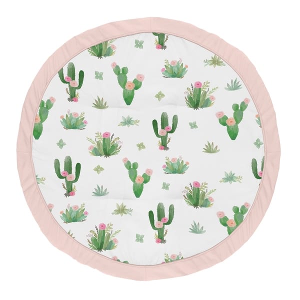 slide 1 of 1, Sweet Jojo Designs Pink and Green Boho Watercolor Cactus Floral Collection Baby Tummy Time Playmat - Blush Pink, Green and White