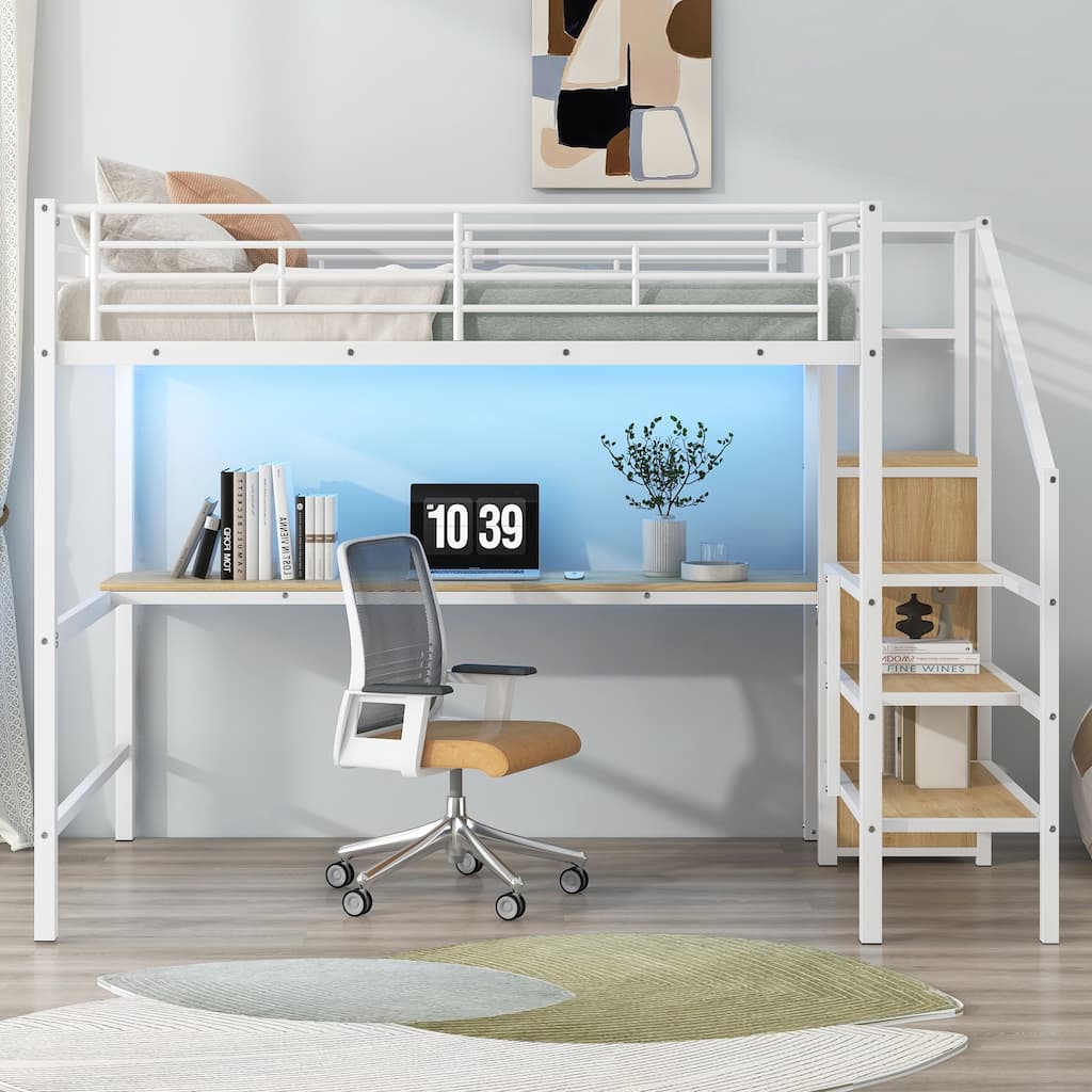 Versatile Metal Loft Bed with Integrated Desk and Storage Options