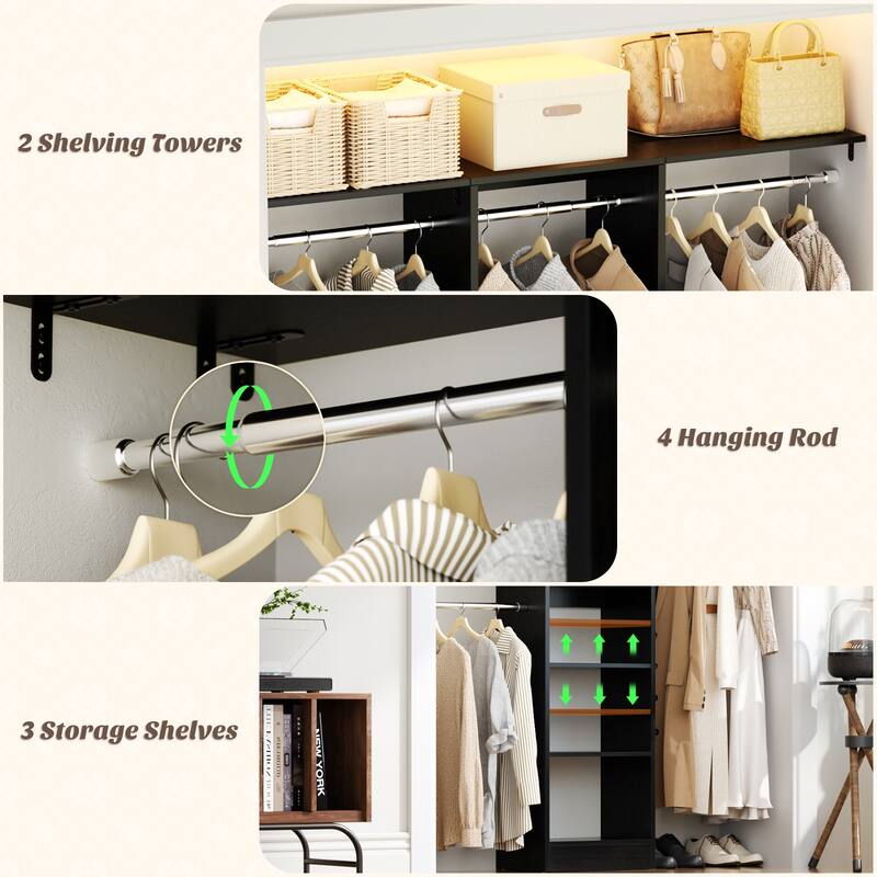 4 FT Closet Organizer with 4 Hanging Rods, Small Closet System with Storage Shelves
