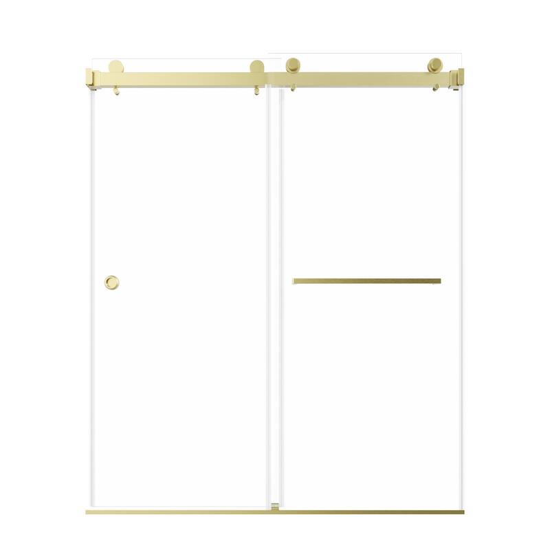 72" x 59" Frameless Double Sliding Shower Door, 8mm Easy-Clean Tempered Glass, 304 Stainless Hardware, Reversible - Brushed Gold