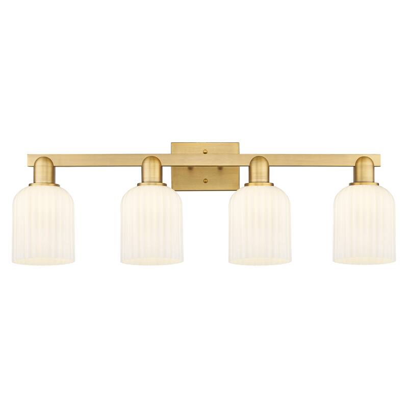 Innovations Lighting Downtown Urban - Bridal Veil - 4 Light 32" Bath Vanity Light - Brushed Brass, Gloss White