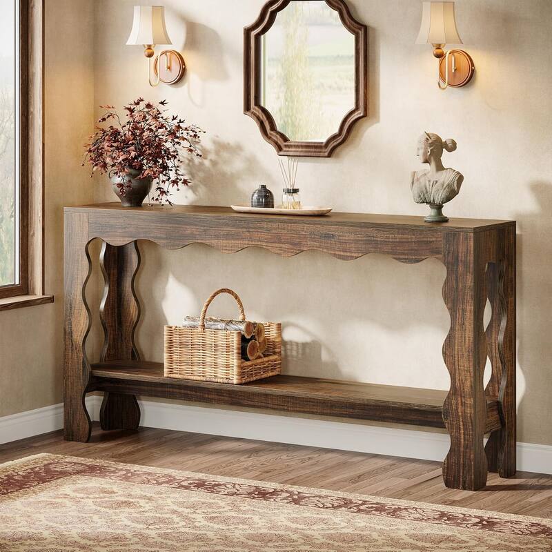 63 Inch Console Tables for Entryway, Modern Accent Sofa Table with Storage Shelf - 63" L x 11.81" W x 33.46" H - Dark Brown