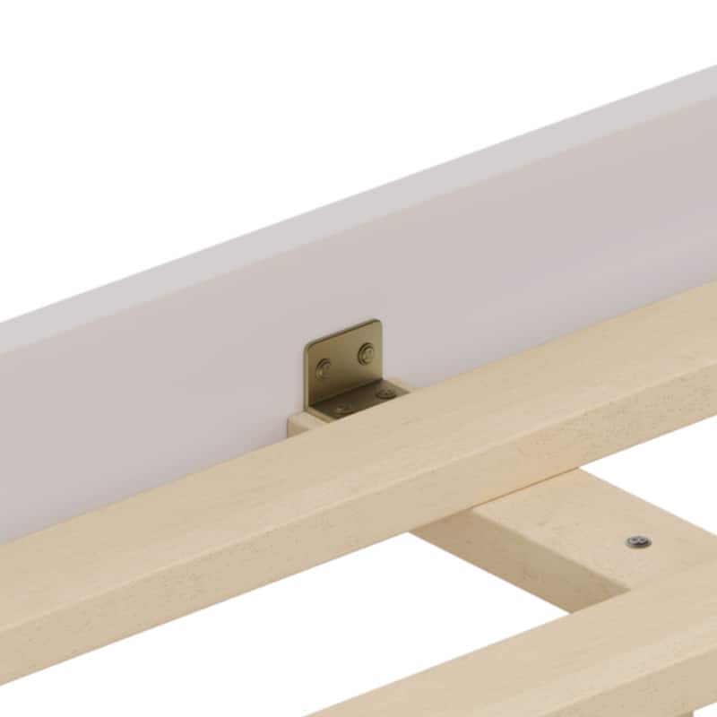 Modern Full Size Wood Bed with Curved Upholstered Headboard, Hidden LED Lights, No Box Spring Needed