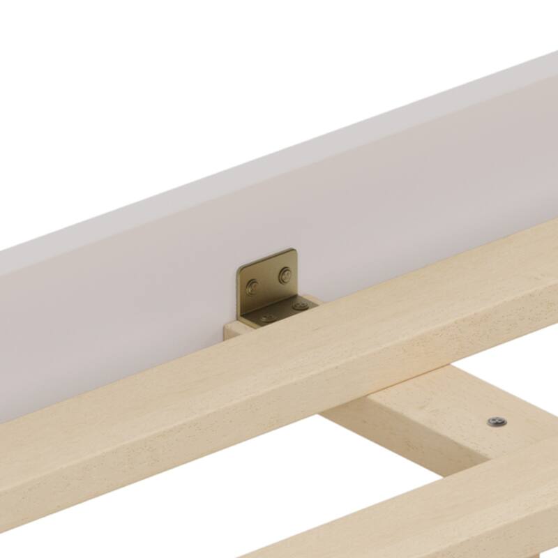 Roomfitters Full/Queen Size Wood Bed, Lighted Curved Headboard, Upholstered Frame, No Box Spring, Cream Grey