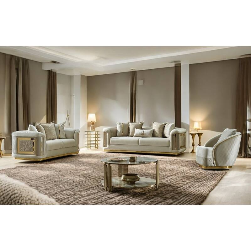 Orabella 3 Pieces Living Room Sets 1 Sofa 1 Love seat 1 Chair - Cream