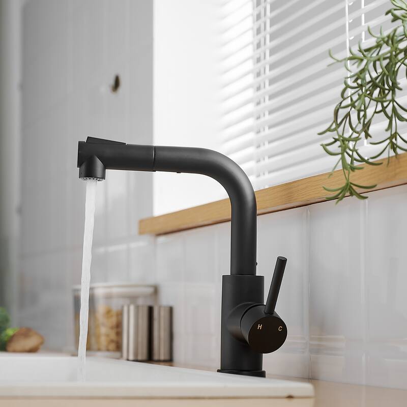 Single-handle Bathroom Pull Out Sink Faucet in Brushed Nickel / Matte Black