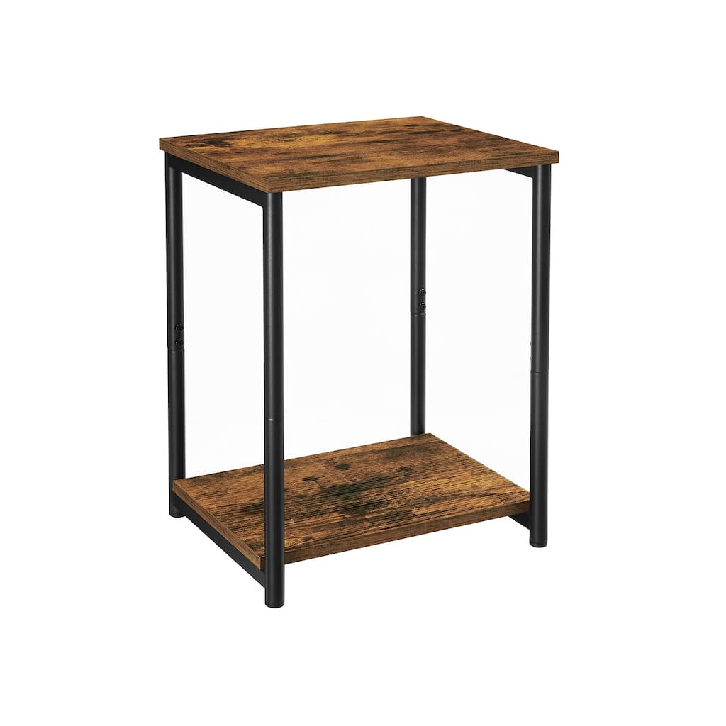 2-Tier Rustic Brown Side End Table with Steel Black Frame and Shelf for Bedroom or Living Room Use - 11.8”D x 15.2”W x 19.7”H