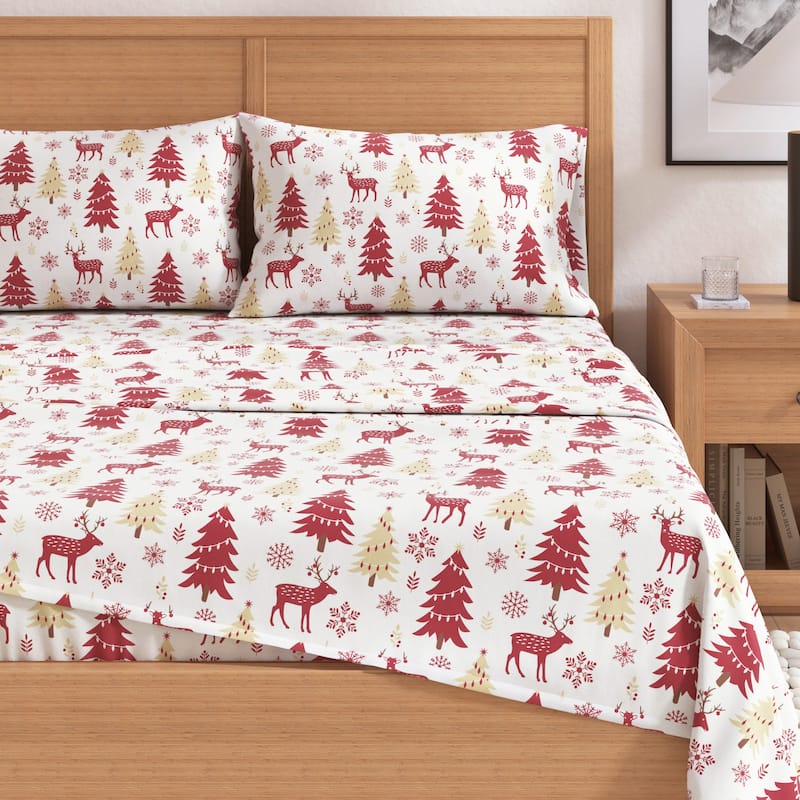Linery & Co. Turkish Cotton Double-Brushed Christmas Flannel Bed Sheet Set
