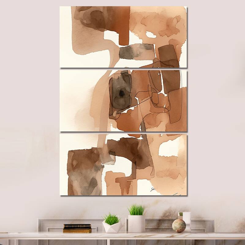 Designart "Liquid Earth Tones I" Abstract Liquid Ink Canvas Art Print - 3 Panels - 28 in. wide x 36 in. high - 3 Panels