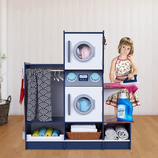 Lil' Jumbl Blue Wooden Toy Washer and Dryer Set for Kids with