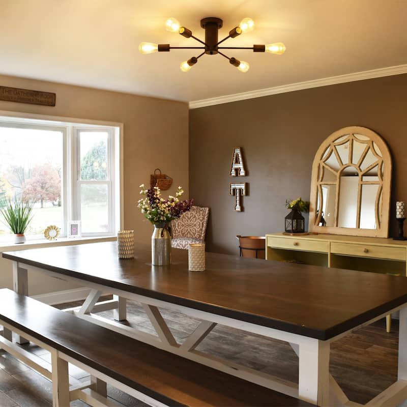 6-Light Mid Century Semi Flush Mount Chandelier for Dining Room