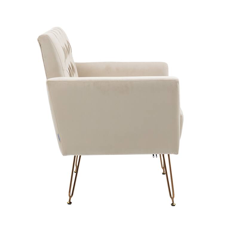 Velvet Upholstered Armchair Single Sofa Modern Tufted Reading Chairs Gold Metal Leg Wingback Chairs for Living Room Bedroom