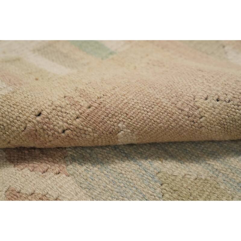 Hand Woven Oriental 100% Wool Carpet Southwestern Tribal Green Kilim Area Rug - 8' 2'' X 5' 8''
