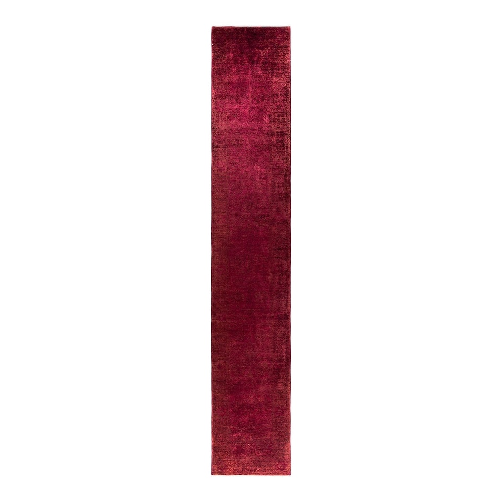 Contemporary Overdyed Wool Hand Knotted Runner - 3' 0" x 17' 4"