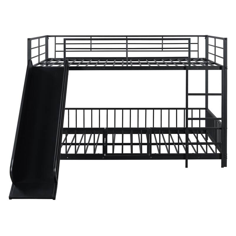 Full over Full Size Metal Bunk Bed with Slide and Guardrails for Kids, Boys and Girls, Bedroom