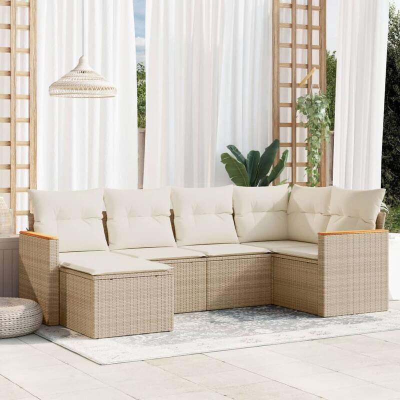 vidaXL Patio Sofa Set with Cushions Outdoor Conversation Furniture Poly Rattan - Beige without table - 24.4 x 24.4 x 27.2 in