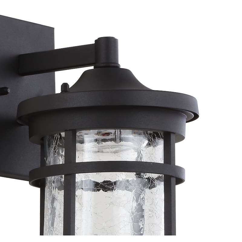 Minimo Outdoor Wall Lantern Crackled Glass/Metal Integrated LED Wall Sconce Black by JONATHAN Y
