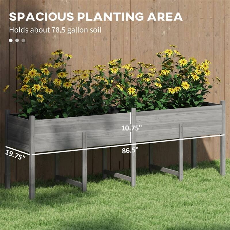 Elevated Outdoor Fir Wood Planter Box for Vegetables Herbs and Flowers with Drainage System - 88.5" L x 21.75" W x 31.5" H