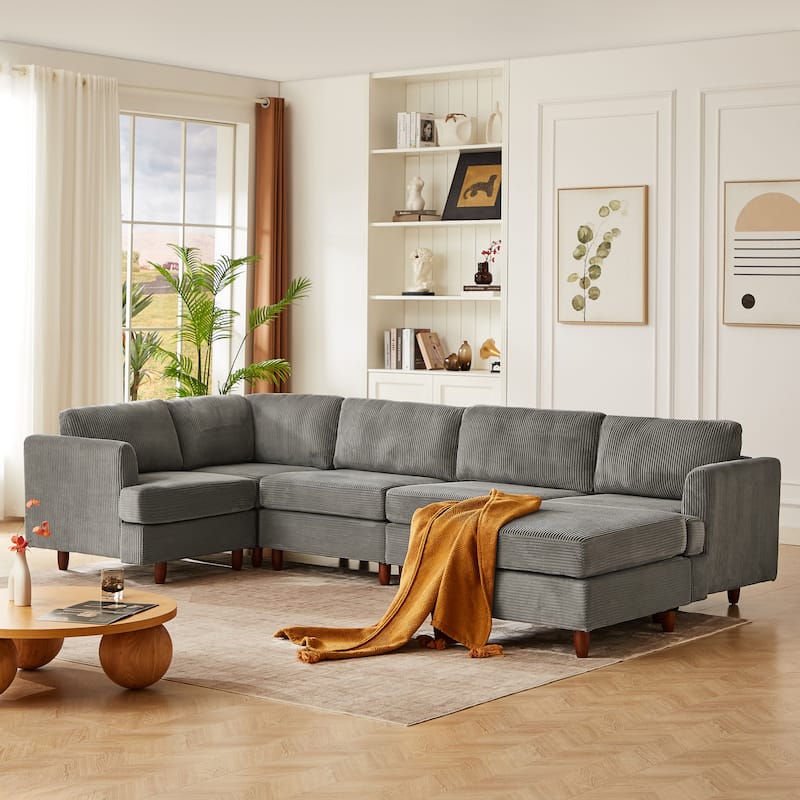 Roomfitters Modern Modular Sectional Sofa, 6-Seater Sleeper Couch with Upholstered Corduroy Design