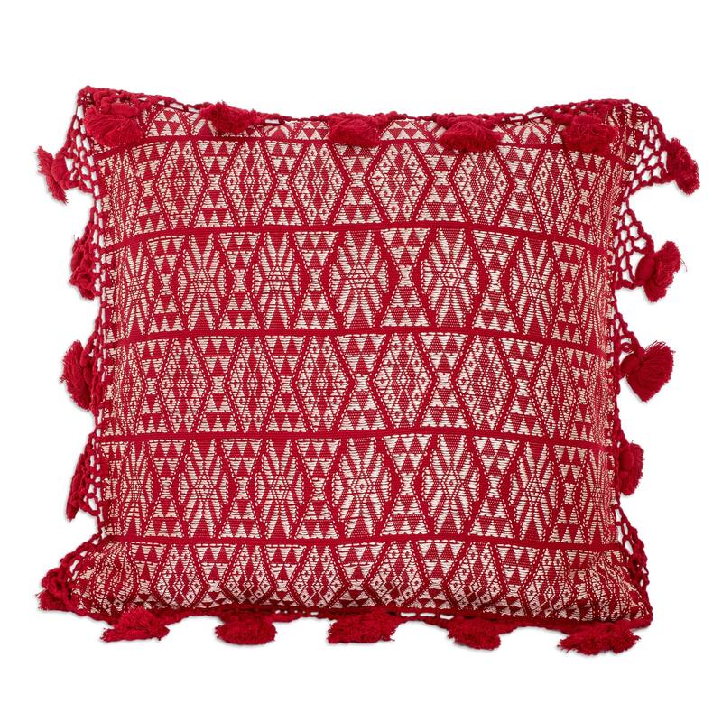 Novica Handmade Traditional Motifs In Red Cotton Cushion Cover