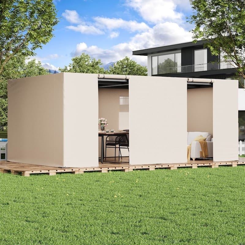 Outdoor Louvered Pergola with Optional Winter Cover – Adjustable Hardtop Gazebo, Steel Frame - 12x20 ft - Beige Cover